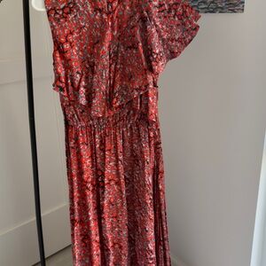 Maje Red and Black Midi Dress